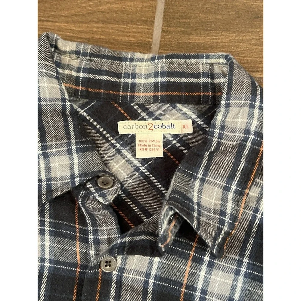 Carbon 2 Cobalt Men's Flannel Shirt Xtra Large Grey Blue Plaid Button Up Casual - Picture 3 of 6